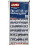 Amalie Blue Hi-Temp Grease NLGI 2 lithium complex, premium automotive lubricant, detailed front package view, 10-cartridge box.