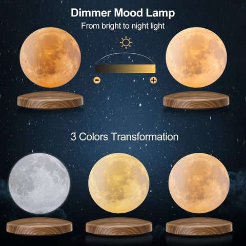 Magnetic Levitation Floating Moon Lamp With Base 360 Spin 3D Printed Moon Night Light 3 Color LED Warm Cool Neutral