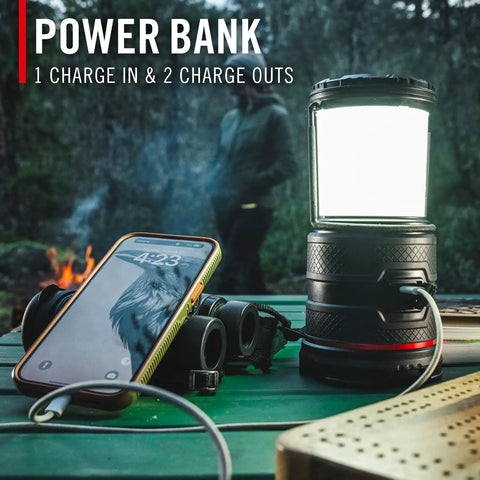 1000 Lumen USB C Rechargeable Emergency Camping Lantern used as power bank outdoors