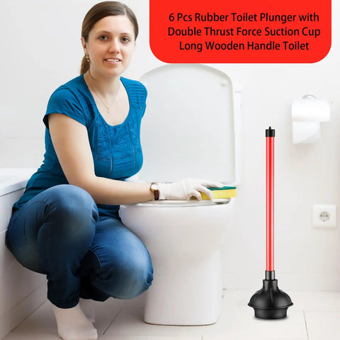 Heavy Duty Toilet Plunger 6 Pack Built With Long 20.5 Inch Handle And Four Inch Cup For Bathroom Drain Unclogging