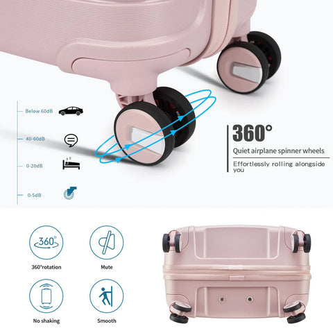 Somago 2-piece nude pink polypropylene luggage set: 20-inch carry-on and 14-inch cosmetic case with spinner wheels