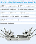 Image of 13-in-1 tool from Save A Dive Scuba Maintenance Kit With 60 O Rings, Multi Tool, Spare Parts And Waterproof Case For No Hassle Gear Fixes.