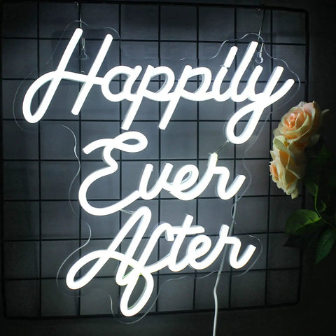 Happily Ever After Neon Sign White Led Neon Light for Wedding Bridal Shower Usb Powered Light Up Sign for Engagement