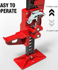 Close-up of Big Red 48 Inch Ratcheting Off Road Farm Jack With Heavy Duty 3 Ton 6000 Lb Load Capacity showing easy operation mechanism.