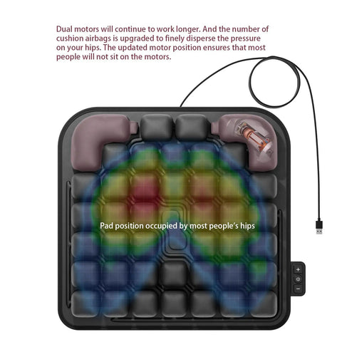Electric inflatable wheelchair cushion showing air cells and top-mounted pump for pressure relief. Upgrade Your Ride With This Electric Inflatable Wheelchair Cushion That Kills Pressure Sores And Ulcers While You Sit All Day Long.
