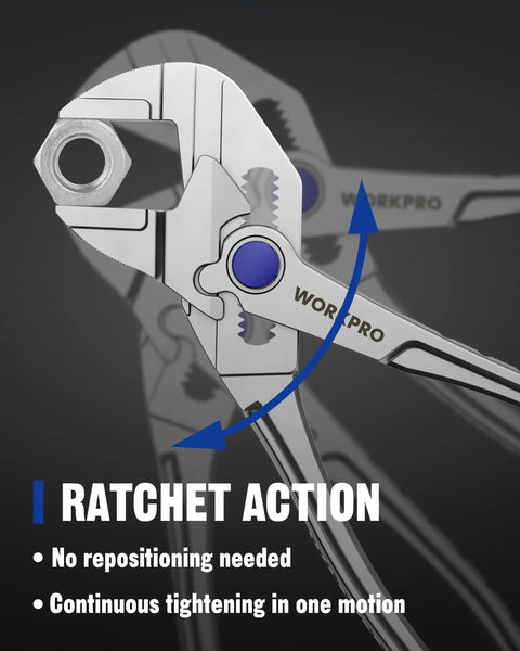 Mini Pliers Wrench 4 Inch With Smooth Parallel Jaws showing ratchet action and continuous tightening in one motion