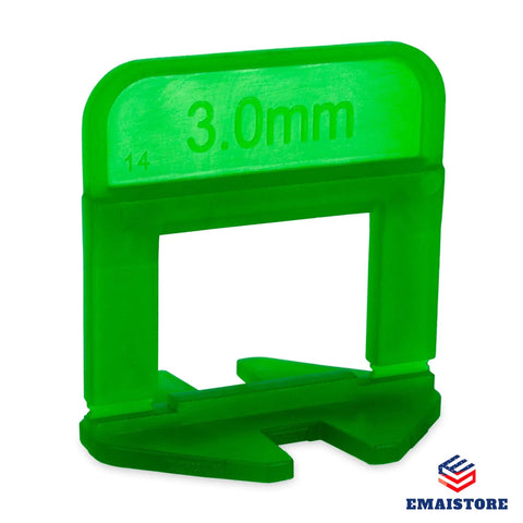 Premium Tile Leveling System With 1/8 Inch Spacers, 2000 Tile Spacers, green ergonomic leveling clip detail for flush tile installation.