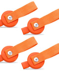 Set of four orange surge brake lockout keys with fabric straps for boat trailers.