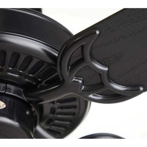 Close-up of Summer Night 52 Inch Outdoor Ceiling Fan In Barbeque Black Finish With Five All Weather Blades Energy Star Light Kit Not Included
