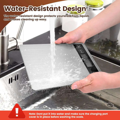Dope Digital Kitchen Scale With USB Charging Or Battery Power, Waterproof Stainless Steel, 1g 0.05oz Precision under running water