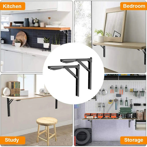 Heavy Duty 24 Inch Folding Shelf Brackets Wall Mounted Triangle Hinges For Shelves And Workbenches in kitchen, bedroom, study, storage
