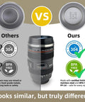 Comparison chart of Camera Lens Coffee Mug With Clear Lid And Spoon, Lightweight Lens Cup Replica For Photographers showcasing materials used.
