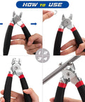 Instructions for using Angled Hog Ring Pliers Kit With 360 Pcs Hog Rings In 3/4 1/2 And 3/8 Inch Galvanized Steel Spring Loaded A3.