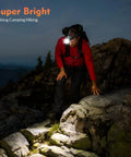 Ultra Bright Rechargeable Headlamp With Dual Modes LED Spotlight for Camping Fishing Hiking and Outdoor Adventures on rocky trail