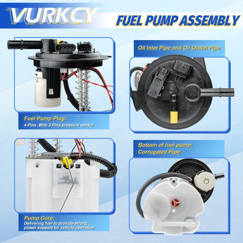 Electric Fuel Pump Assembly With Pressure Sensor For 3.6L V6 SUVs Including 2009-2017 Buick Enclave, labeled components