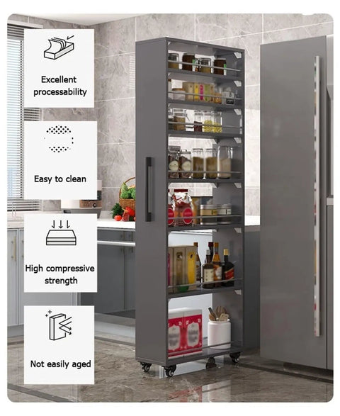 Seven Tier Narrow Rolling Cart With Slick Casters Fits Snug In Tight Kitchen Corners Hella Sturdy Slim Storage Rack With Sure Grip Handle And Bold Red Finish For Cooking Essentials
