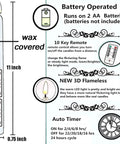Diagram of 4 Pack Black 11 Inch LED Wax Covered Taper Candles With Remote Flameless Battery Operated Decor; features and dimensions