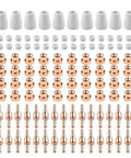 85Pcs Plasma Cutter Consumable Kit Set Perfect For PT31 40 Torch And CT312 Models featuring copper nozzles and ceramic insulators.