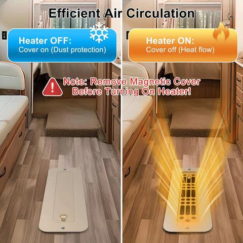 RV Floor Vent Cover 2x10 Inch With Removable Magnetic Lid demonstrating airflow control in motorhome