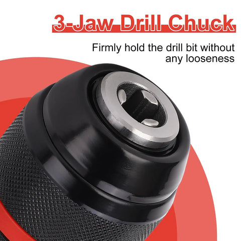 3-jaw keyless drill chuck set for hand drills and impact drivers, stainless steel with 1/2 inch UNF mount, close-up view