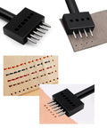 Heavy Duty Leather Hole Punch Tool Set 3 Piece with 6 prong punches in action on leather material.