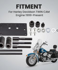Harley Twin Cam Inner Bearing Installer And Puller Tool Kit for 1999 up models with components and compatible bike visualized.