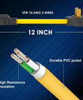 Premium Nema 10 To 6 Adapter For Ev Level 1 Charging Heavy Duty three prong dryer cord, 12 inch STW cable with 10 AWG wires.