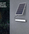 JUDYSSY Solar Powered Street Flood Lights Outdoor Led Waterproof Lamp with Remote Control mounted with solar panel.