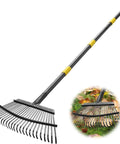 Heavy Duty Leaf Rake For Lawns And Yards With 65 Inch Adjustable Handle And 18 Inch Wide Head 25 Metal Tines A Real Tough Garden Rake For Adults And Kids To Clean Leaves Grass Mulch And Shrub Debris Fast