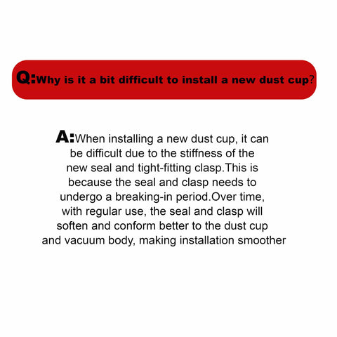 FAQ explaining installation of Beefed Up Large Dust Bin Replacement For V11 V15 SV14 SV15 SV22 Vacuum Cleaners With 1 HEPA Filter