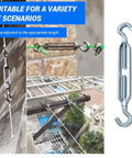 Heavy Duty M12 Galvanized Steel Turnbuckle Hook To Hook Rigging Connector Rust Proof Tension Adjuster Workhorse Grade For Fences And Machinery 3 Pack in use on tensioned cables.