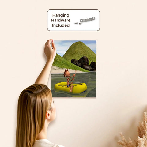 Dope Cartoon Man On Ocean Rowing Inflatable Raft Canvas Wrap 11x14 Museum Grade Gallery Ready With Hardware Premium 370gsm