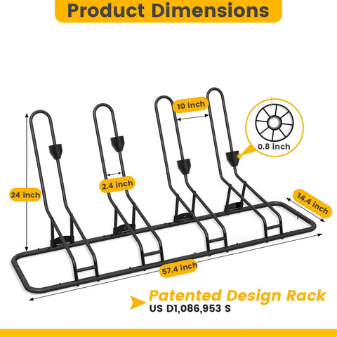 Rock Solid Four Bike Floor Rack With Zero Scratch Guards For Disc Brakes And Derailleurs Upgraded Steel Garage Organizer Holds 12 To 29 Inch Tires Total Indoor Outdoor Storage Flex