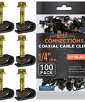 Coaxial Cable Clips With Pre-Inserted Screw, Black, 100 Pack, Single Cable Mounting Clamps For Coax RG6 RG59 And Ethernet Cables