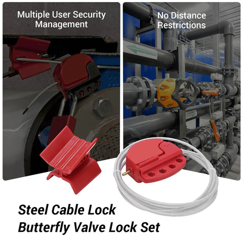 Heavy Duty 1.8M Adjustable Cable Lockout Fits 4 Locks Built Like A Tank For Extreme Temp Resilience, red butterfly valve lock set.