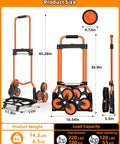 Stair Climbing Dolly With 220Lb Capacity Lightweight Hand Truck Cart With 10 Wheels And Telescoping Handle showing dimensions