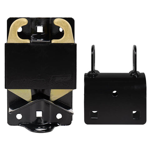 Heavy Duty 2 Way Lockable Gate Latch Kit for Round Tube Fences Rock Solid Fit 1-5/8 to 2 Inch OD showing components in black finish.
