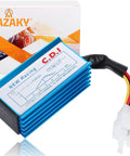 Racing 5 Pin AC CDI Box For GY6 Engines 50cc To 150cc, blue module with a 5-pin connector and Qazaky packaging