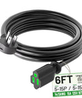 6 Foot 14 Gauge 3 Conductor Black Flat Plug Extension Cord Low Profile Design For Tight Spaces Behind Furniture Desks Or Bookshelves Indoor Use ETL Listed Safe Indoor Outdoor Ready Power Cable, 6 ft coiled