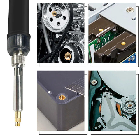 DIY Ready Heated Insert Kit with 1 hot iron rod, 7 tip inserts, and 330 brass knurled nuts for plastic and 3D printing projects.