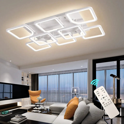 Dope Eight Square Modern LED Ceiling Light Fixture With Remote And App Dimming in a stylish living room setting