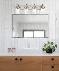 Bathroom with Dope 31 Inch Brushed Nickel Vanity Light Fixture With Hammered Glass Shade over mirror, modern gooseneck design