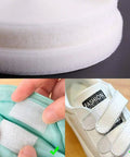 Heavy-Duty Sew-On Hook And Loop Tape Duo - Killer 3/4 Inch White Strips displayed on rolls, showing practical use on shoes and fabric.