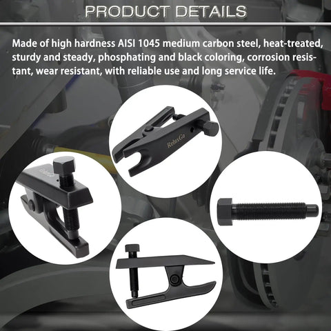 Heavy Duty Universal Ball Joint Separator Tool Adjusts From One Half To Seven Eighth Inch Quick Release Puller with carbon steel construction.