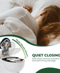Elongated Toilet Seat Quiet Close Bathroom with soft close feature and dachshund design, shown above a sleeping person.