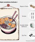 Vintage Ramen Bowl Metal Sign Tin Wall Art 8x12 Inches Japanese Style Kitchen Decor with multiple installation options