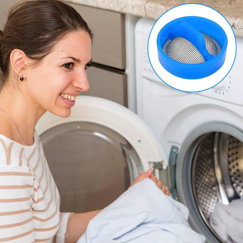 Woman using washing machine with 10 Pack Washing Machine Water Filter Replacement Kit With Steel Mesh Inline Screens