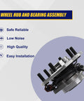 Rear Wheel Bearing And Hub Assembly Drop In Direct Fit For 2004 2010 Infiniti QX56 Rear Models, 2005 2012 Nissan Armada And 2004 Nissan Pathfinder Rear With ABS And 6 Lug Bolts side view showing lug bolts and ABS connection.