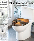 Elongated Mount Sunset Landscape Cherry Blossoms Traditional Toilet Seat on a standard toilet, featuring a landscape design and adjustability.