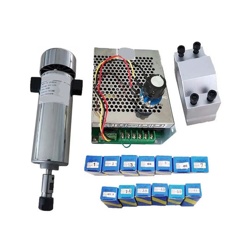 Air Cooled CNC Spindle Kit 0.8kW 110V 20000RPM ER11 Chuck With Power Supply And Speed Governor components displayed